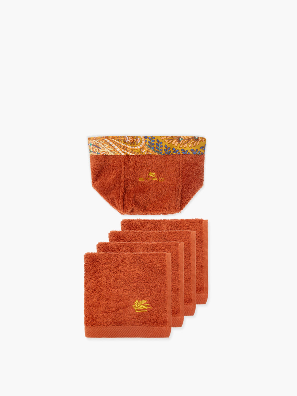 Etro Towel Set Giano Face Towels 30X30 W/Basket - 4Pc Set Orange