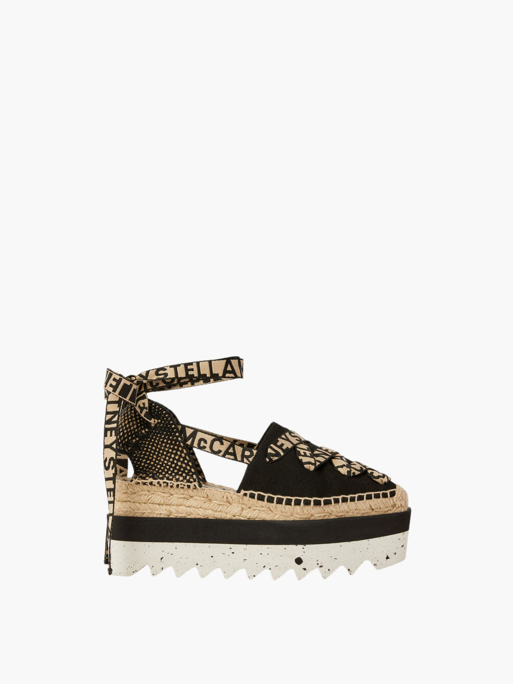 Stella Mccartney Platfrom Espadrilles Gaia Organic Canvas W/ Logo Ribbon Deep Black