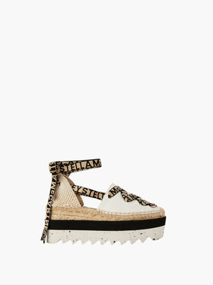Stella Mccartney Platfrom Espadrilles Gaia Organic Canvas W/ Logo Ribbon Camelia