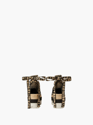 Stella Mccartney Platfrom Espadrilles Gaia Organic Canvas W/ Logo Ribbon Deep Black