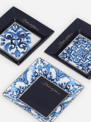 Dolce & Gabbana Porcelain Trinket Trays Set 3 Blue