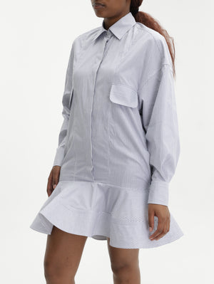 Stella Mccartney Dress Shirt Stripe Peplum Ls Blue/White