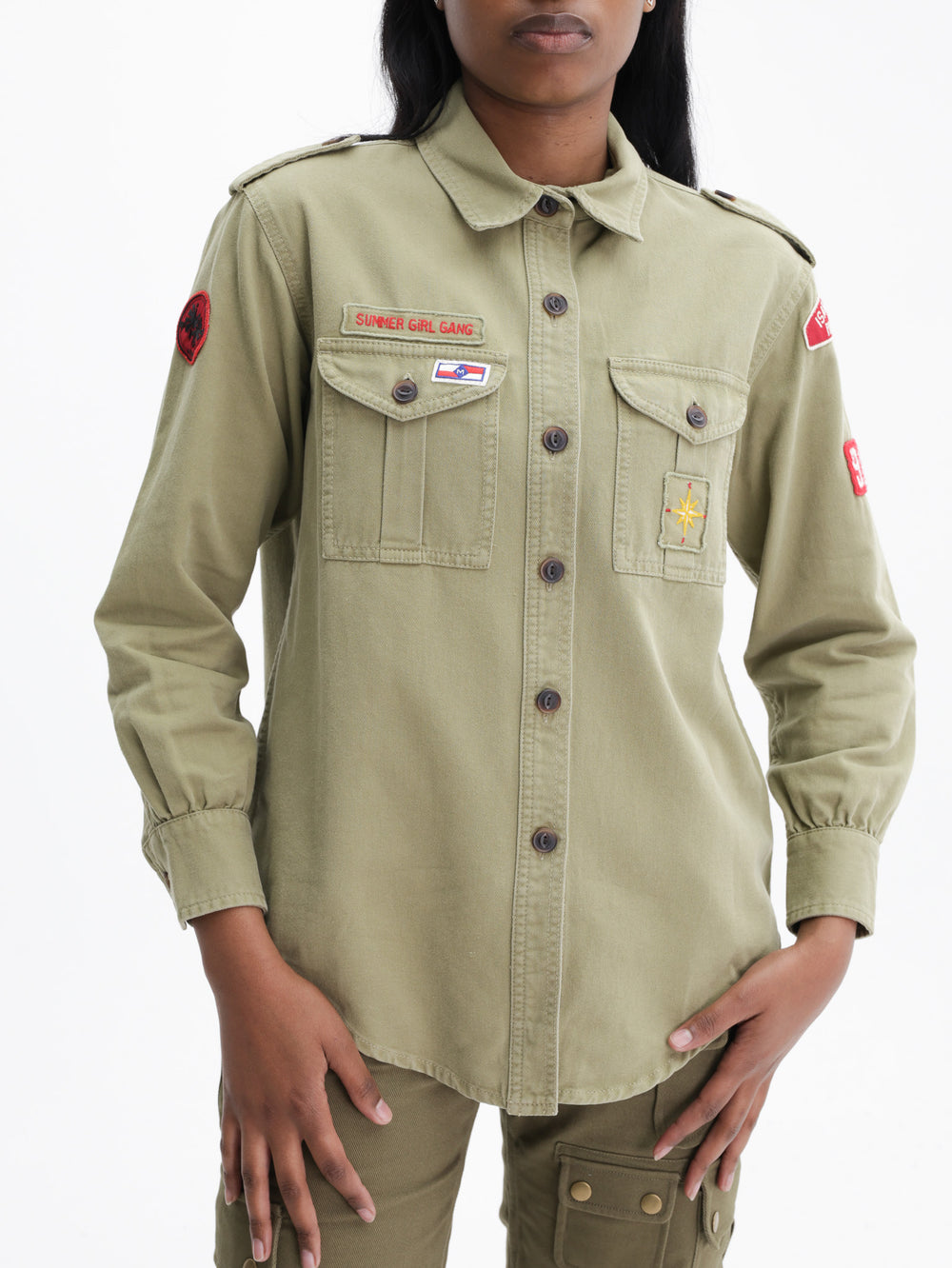 Isabel Marant Shirt Military Red Badges Khaki
