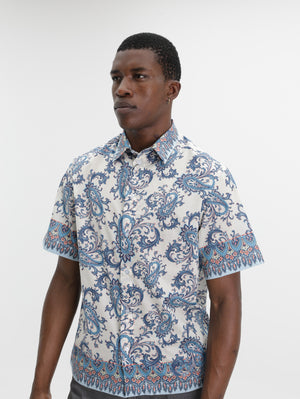 Etro Shirt Easy Ss Blue-Cream
