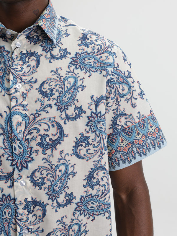 Etro Shirt Easy Ss Blue-Cream
