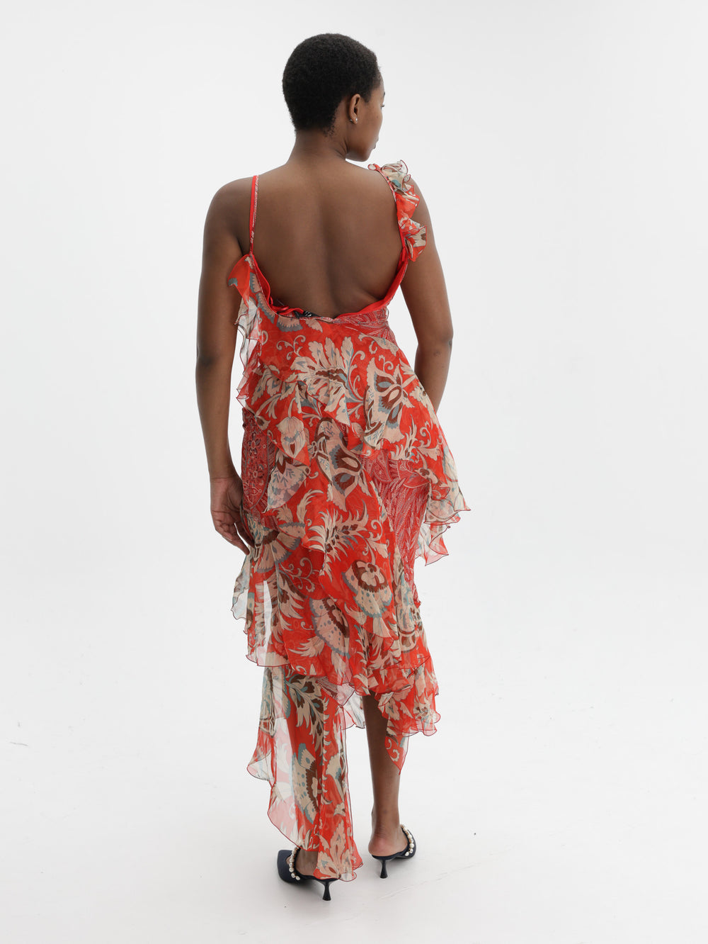 Etro Dress Long With V-Neck And Ruffles Red
