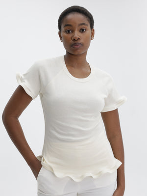Stella Mccartney T-Shirt Frilled Hem Rib Cream