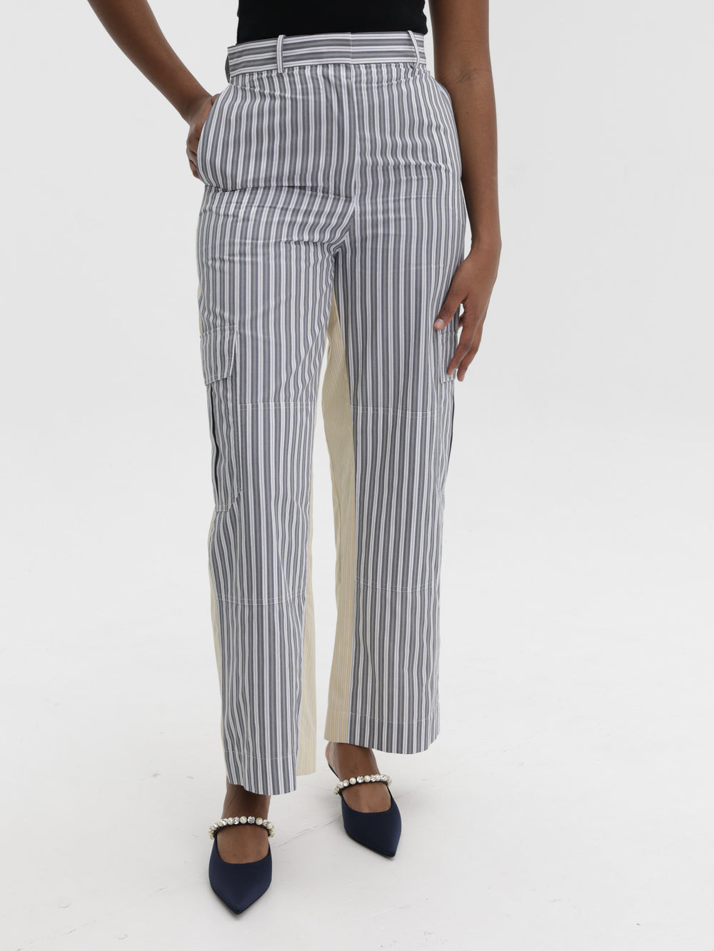 Stella Mccartney Pants Cotton Mixed Stripe Grey/White