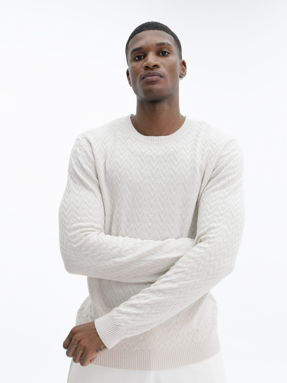 Missoni Crew-Neck Sweater Tone-On-Tone Zigzag Pattern Beige