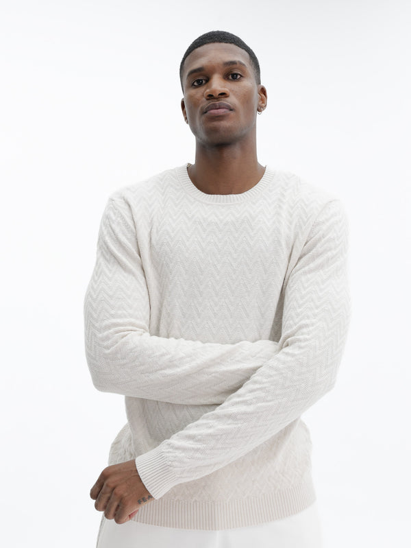Missoni Crew-Neck Sweater Tone-On-Tone Zigzag Pattern Beige