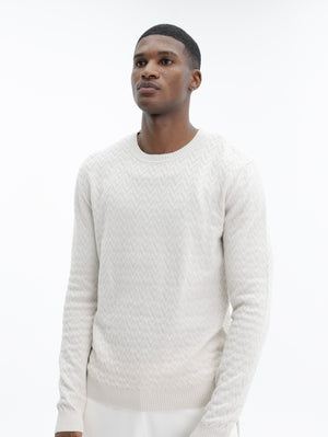 Missoni Crew-Neck Sweater Tone-On-Tone Zigzag Pattern Beige