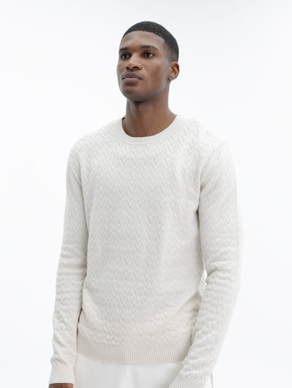 Missoni Crew-Neck Sweater Tone-On-Tone Zigzag Pattern Beige