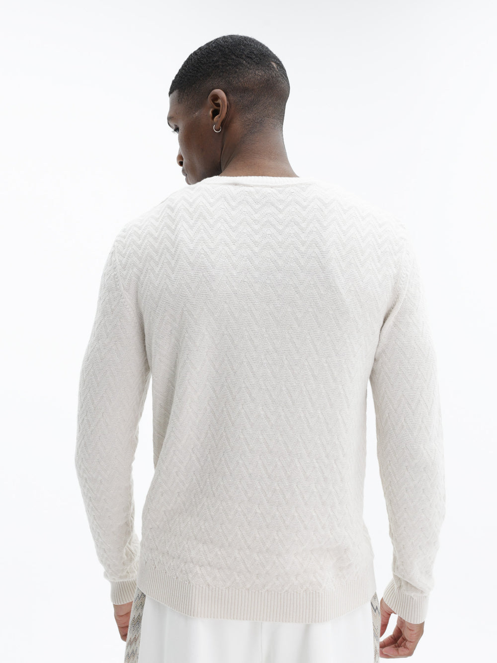 Missoni Crew-Neck Sweater Tone-On-Tone Zigzag Pattern Beige