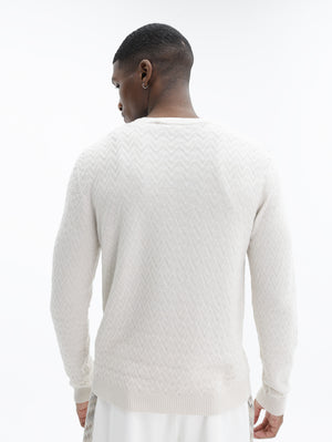 Missoni Crew-Neck Sweater Tone-On-Tone Zigzag Pattern Beige