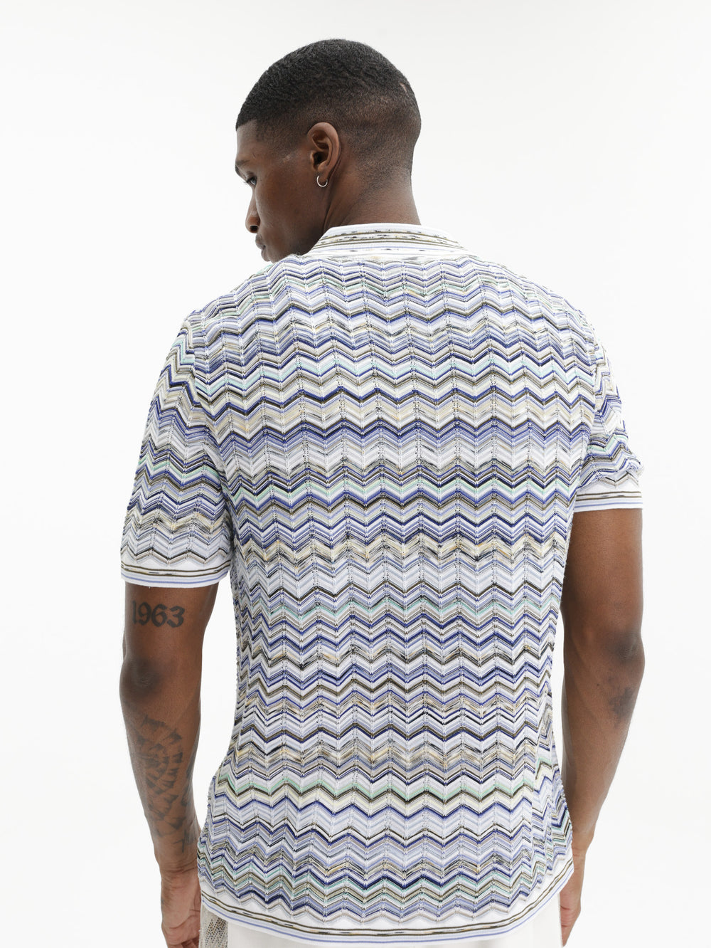 Missoni Cotton Knit Polo With Chevron Pattern Light Blue