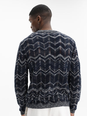 Missoni Crew-Neck Chevron Sweater Ribbed Trims Blue