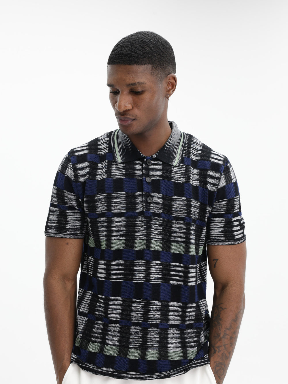 Missoni Cotton & Viscose Polo With Check Pattern Blue/Black