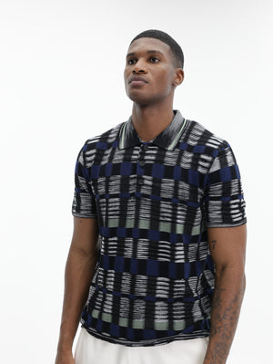 Missoni Cotton & Viscose Polo With Check Pattern Blue/Black