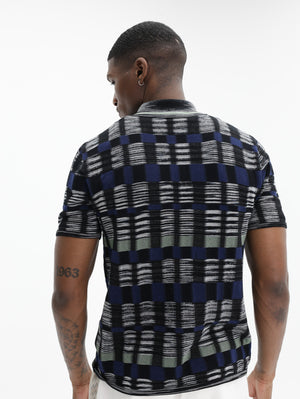 Missoni Cotton & Viscose Polo With Check Pattern Blue/Black