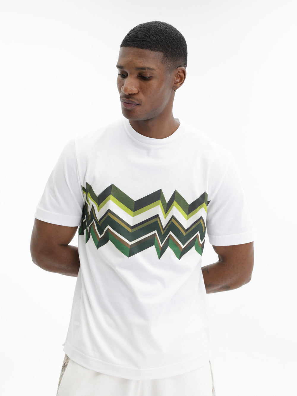 Missoni Crew-Neck T-Shirt With Irregular Zigzag Print White/Green