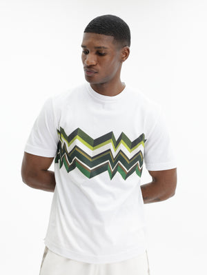 Missoni Crew-Neck T-Shirt With Irregular Zigzag Print White/Green