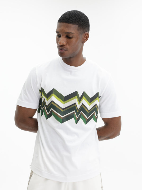 Missoni Crew-Neck T-Shirt With Irregular Zigzag Print White/Green