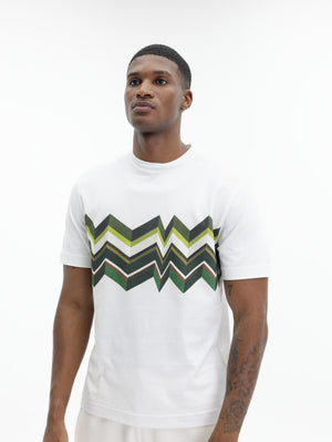 Missoni Crew-Neck T-Shirt With Irregular Zigzag Print White/Green
