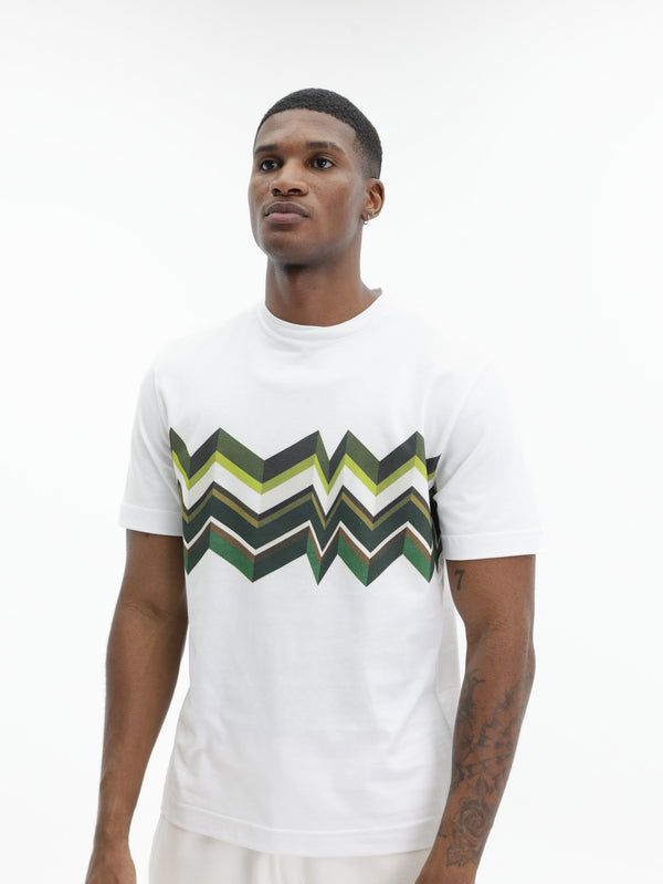 Missoni Crew-Neck T-Shirt With Irregular Zigzag Print White/Green