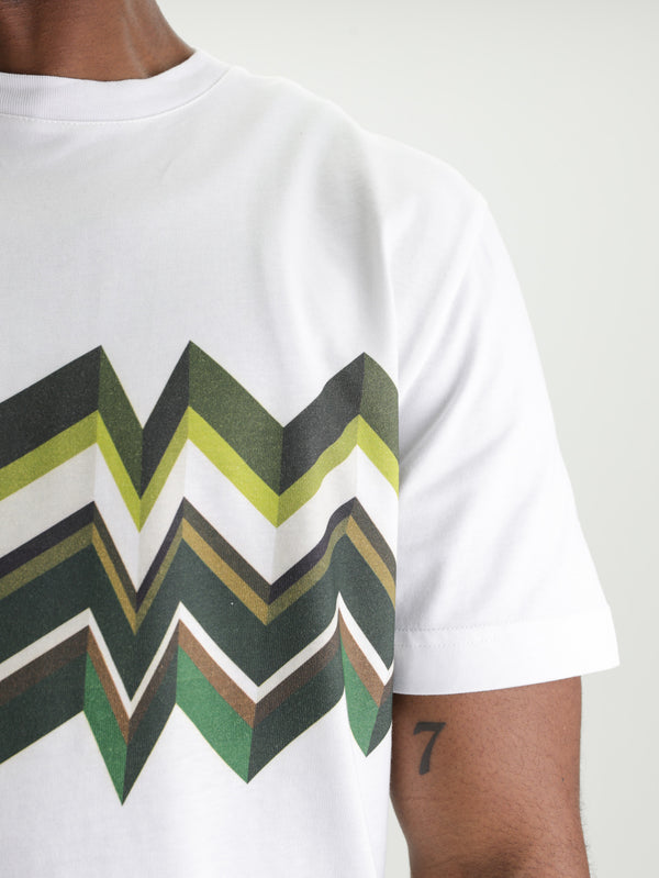 Missoni Crew-Neck T-Shirt With Irregular Zigzag Print White/Green