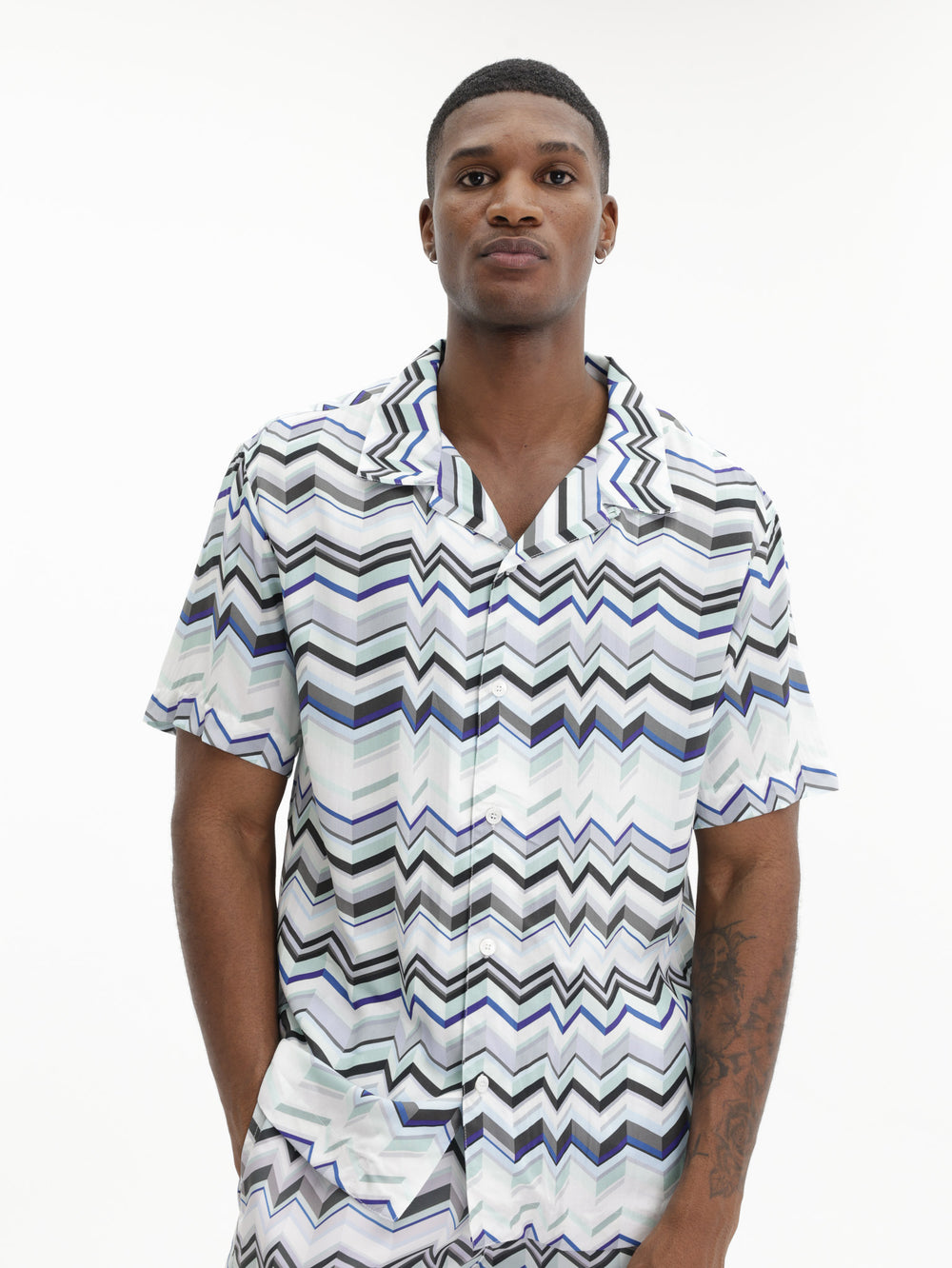 Missoni Bowling Shirt With Zigzag Print Light Blue