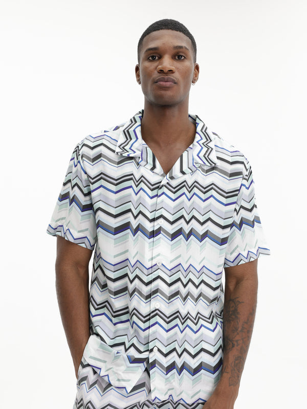 Missoni Bowling Shirt With Zigzag Print Light Blue