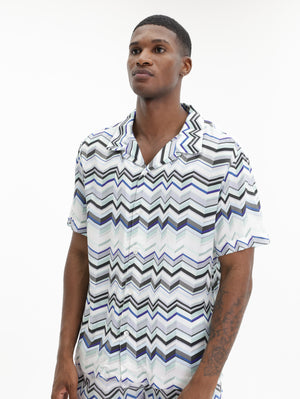 Missoni Bowling Shirt With Zigzag Print Light Blue