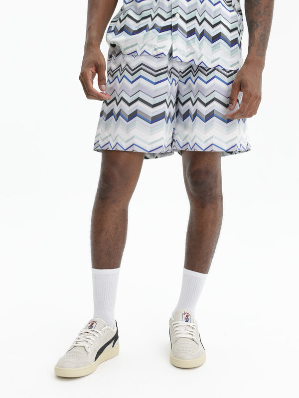 Missoni Long Swimshort With Irregular Zigzag Print Blue