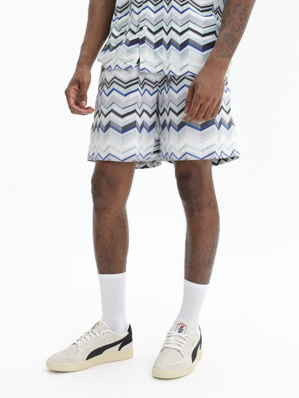 Missoni Long Swimshort With Irregular Zigzag Print Blue