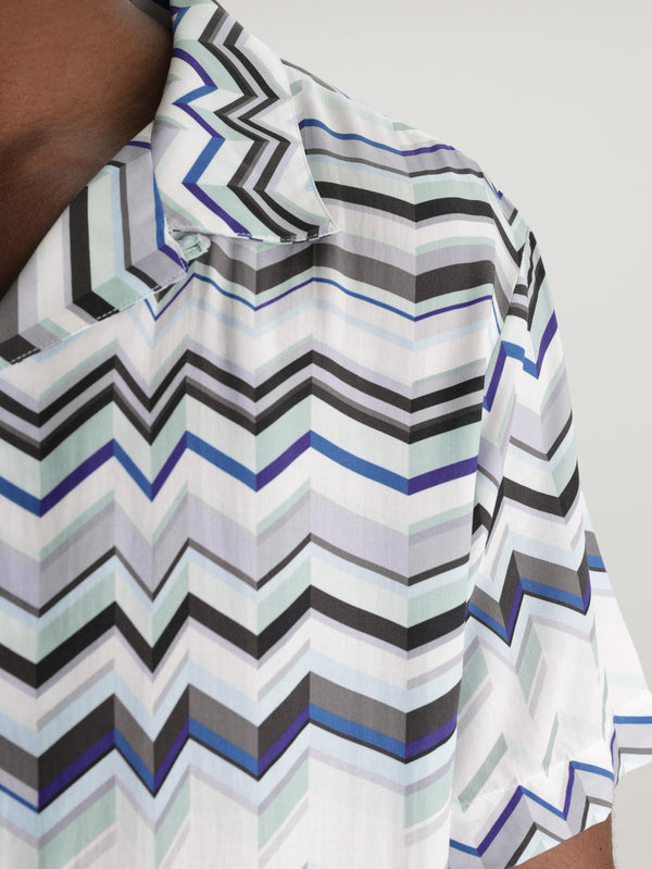 Missoni Bowling Shirt With Zigzag Print Light Blue