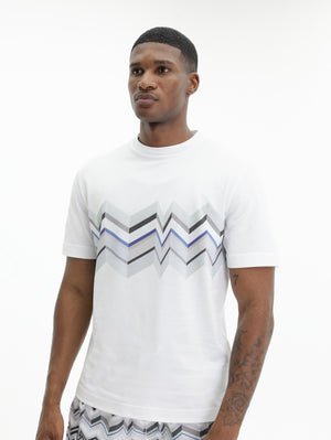 Missoni Crew-Neck T-Shirt With Irregular Zigzag Print White/Grey
