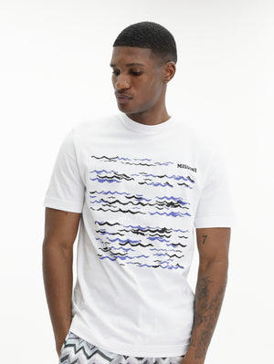 Missoni Crew-Neck T-Shirt With Wave Print And Logo White/Blue