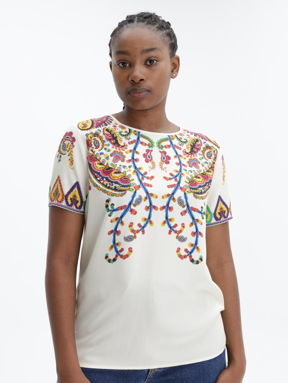 Etro T-Shirt Printed Silk Top White-Multi