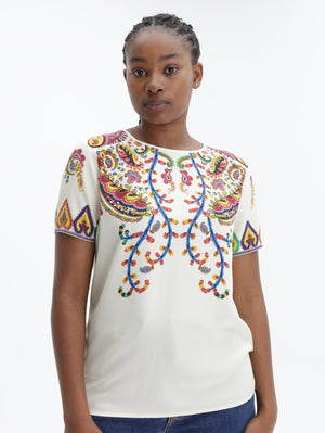 Etro T-Shirt Printed Silk Top White-Multi