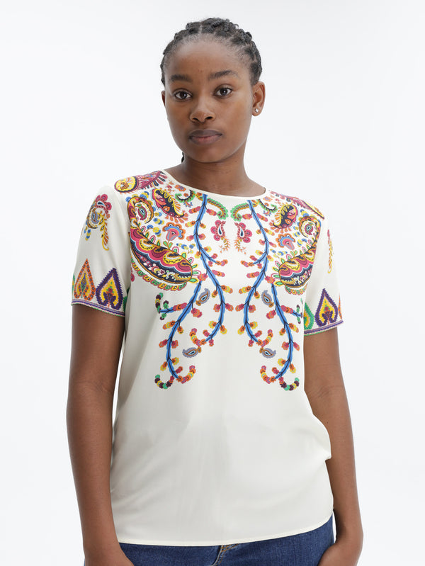 Etro T-Shirt Printed Silk Top White-Multi
