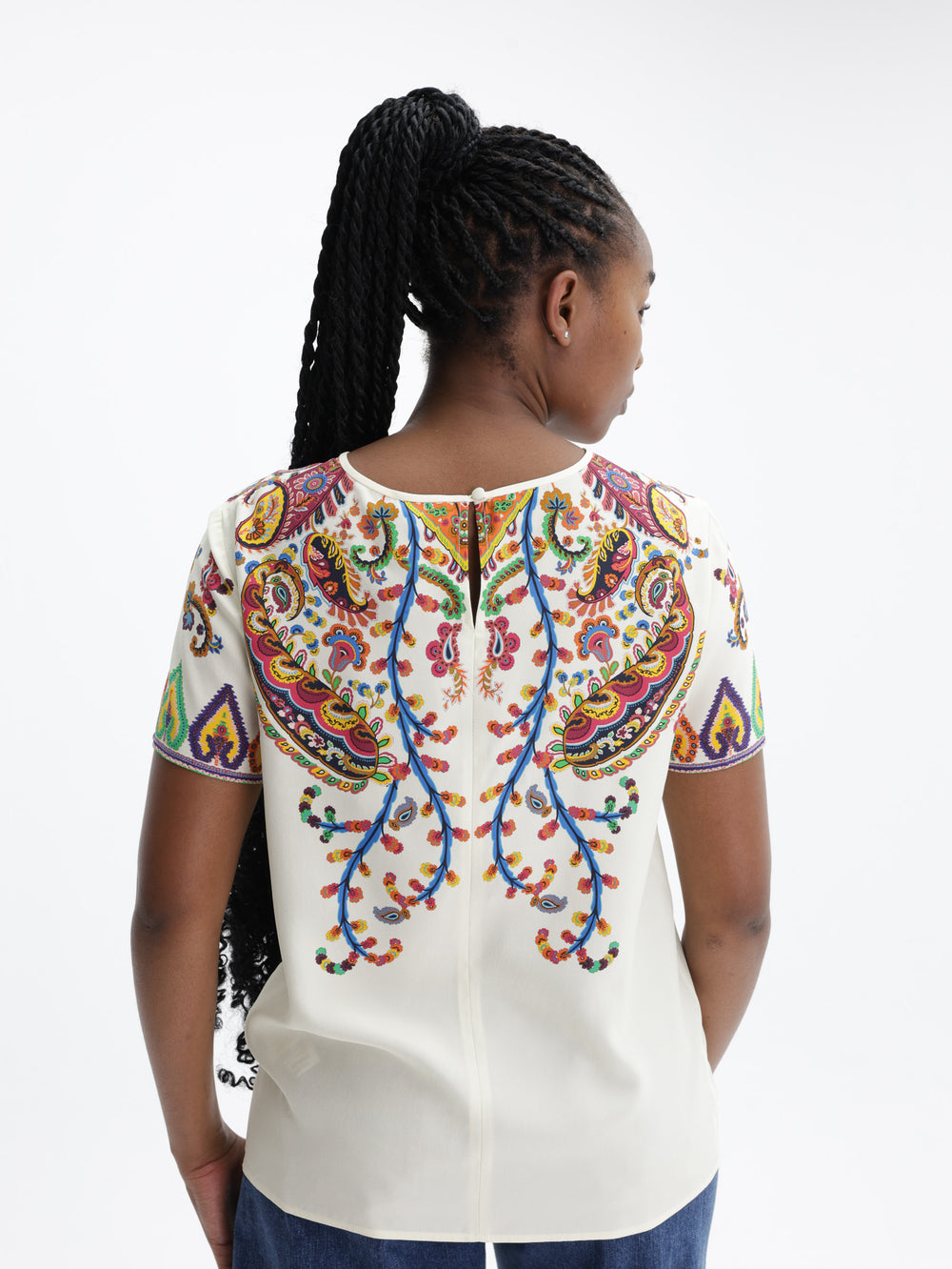 Etro T-Shirt Printed Silk Top White-Multi