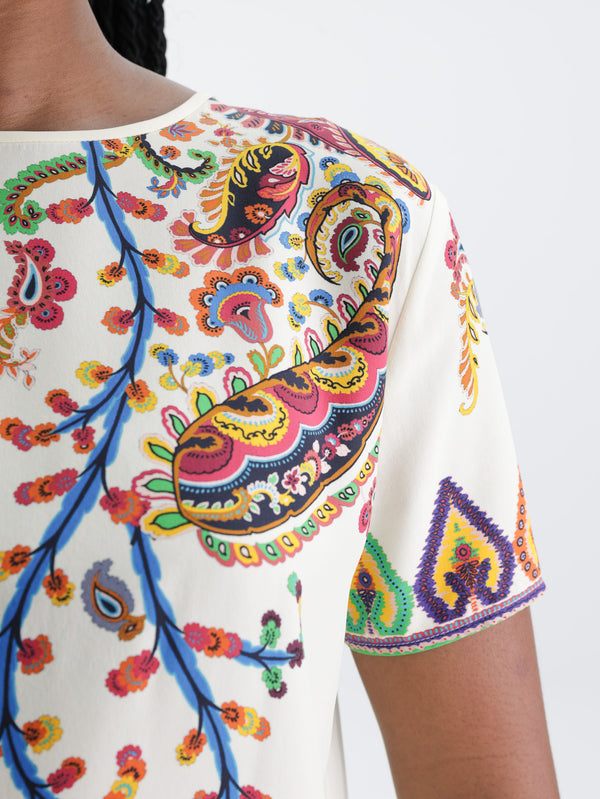 Etro T-Shirt Printed Silk Top White-Multi