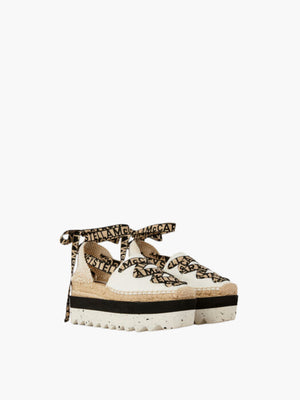 Stella Mccartney Platfrom Espadrilles Gaia Organic Canvas W/ Logo Ribbon Camelia