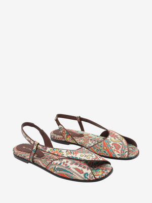 Etro Sandals Flat Paisley Printed Gabardine Pais Multi