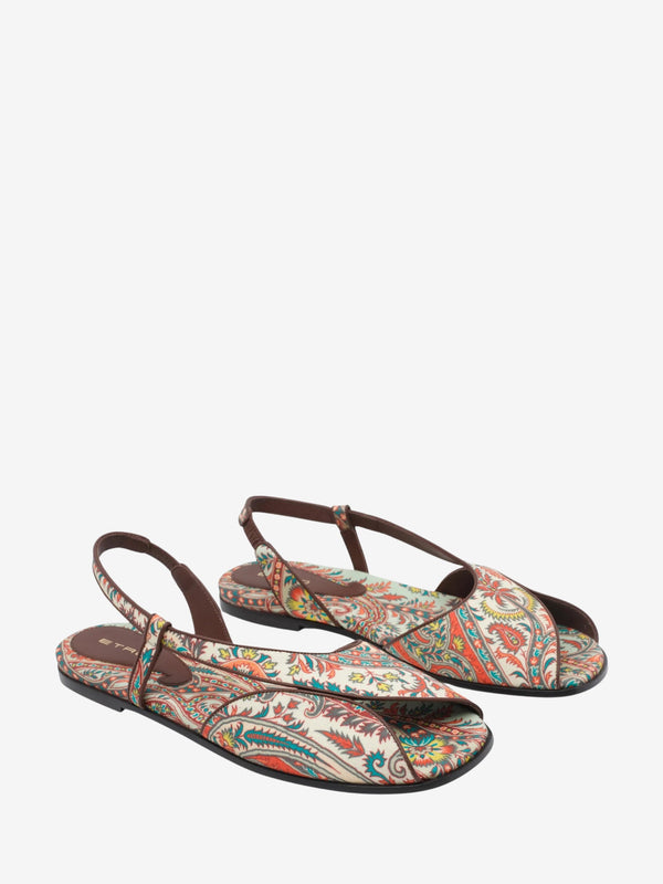 Etro Sandals Flat Paisley Printed Gabardine Pais Multi