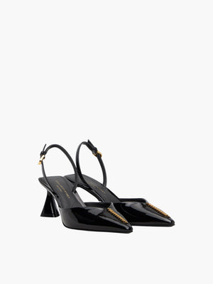 Stella Mccartney Heels Elsa Slingback Patent Alter Mat W/ Chain Black