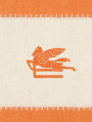 Etro Cushions Pegaso Linen Embroidered Cushion 45X45 Orange