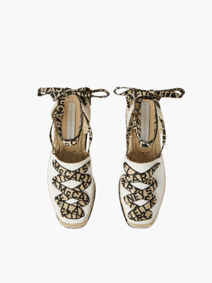 Stella Mccartney Platfrom Espadrilles Gaia Organic Canvas W/ Logo Ribbon Camelia