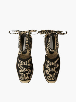 Stella Mccartney Platfrom Espadrilles Gaia Organic Canvas W/ Logo Ribbon Deep Black