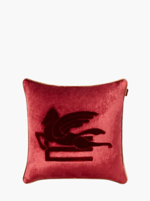 Etro New Pegaso Embroidered Cushion W/Piping Red-Black